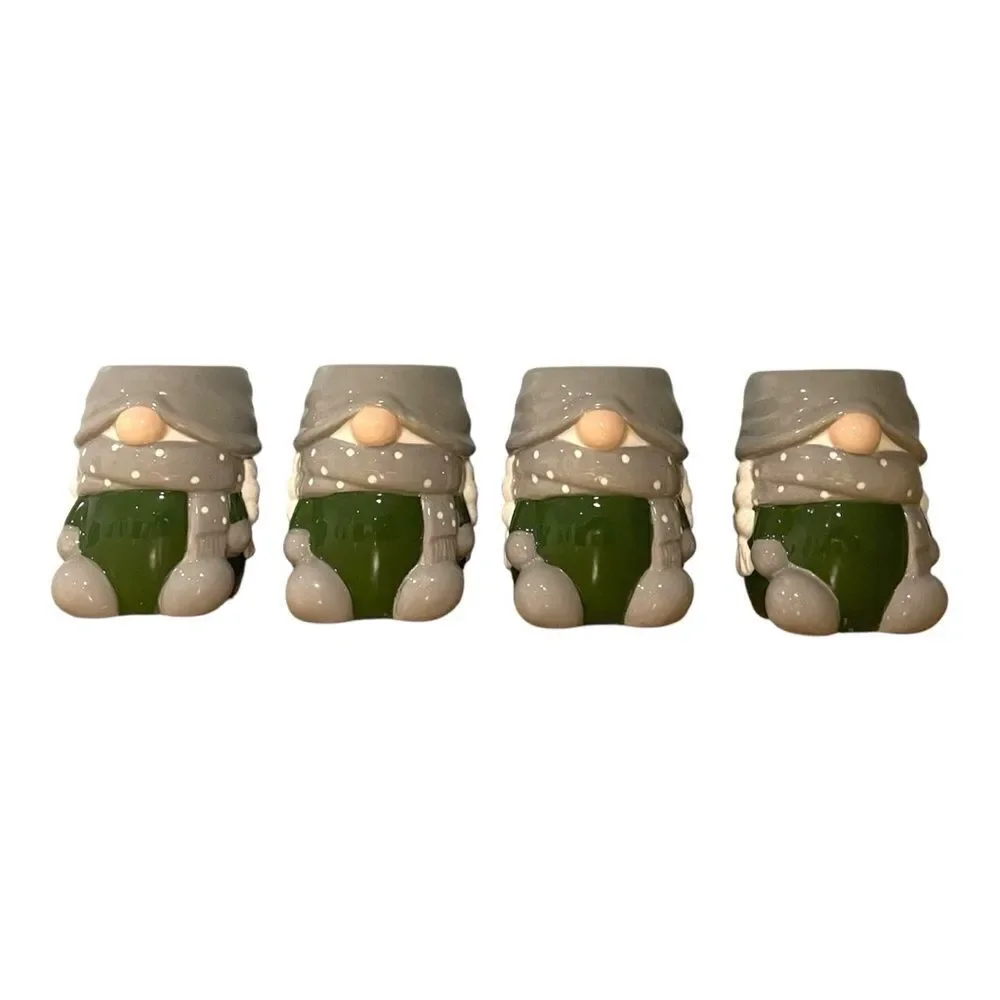 Pottery Barn GNOMETTE gnome shaped ceramic 4 mug Gnome Set